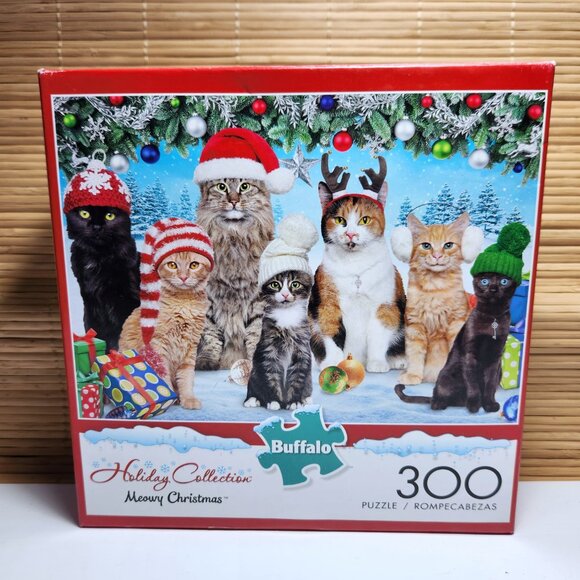 Cat Puzzle Holiday Collection Meowy Buffalo NEW Sealed 300 Pieces Christmas - Picture 1 of 5